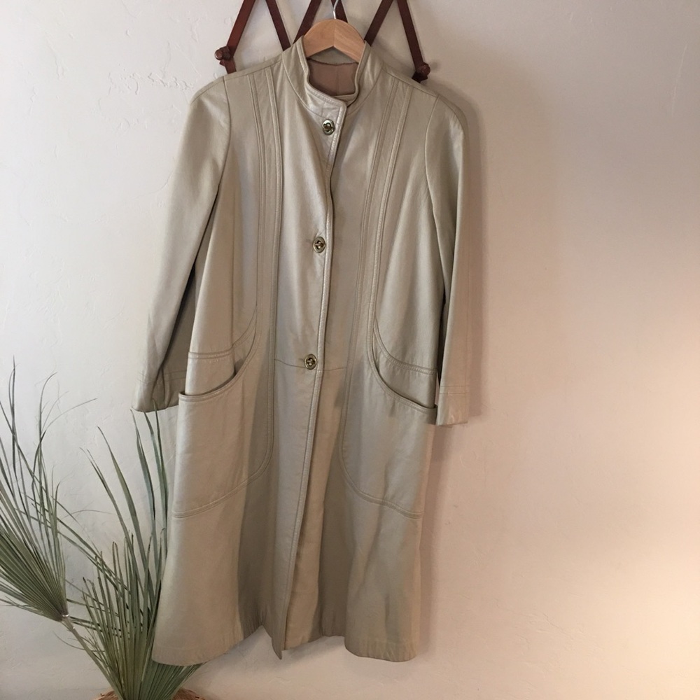 Vintage 70s leather trench coat tan taupe jacket
